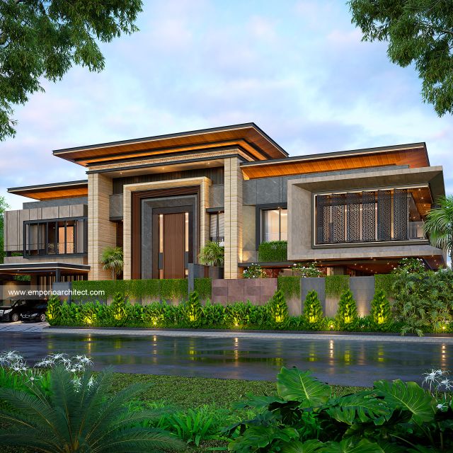 Desain Tampak Depan Dengan Pagar Rumah Modern 3 Lantai Bapak DVI di Tangerang