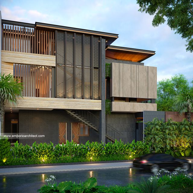 Desain Tampak Samping Kiri Rumah Modern 3 Lantai Bapak DVI di Tangerang