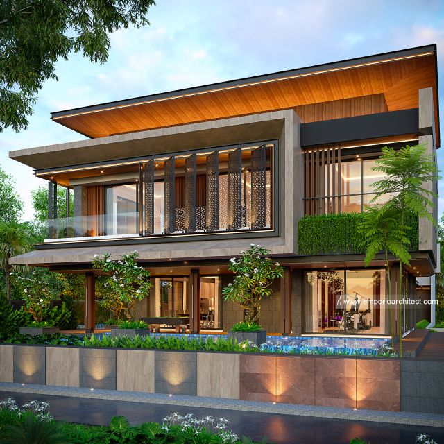 Desain Tampak Samping Kanan Rumah Modern 3 Lantai Bapak DVI di Tangerang