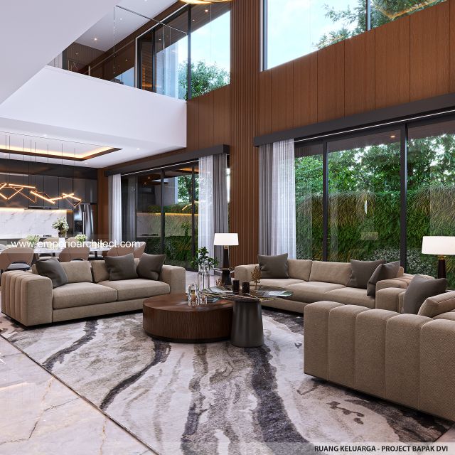 Desain Ruang Keluarga Rumah Modern 3 Lantai Bapak DVI di Tangerang