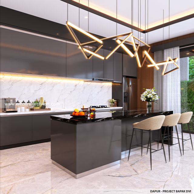 Desain Dapur Rumah Modern 3 Lantai Bapak DVI di Tangerang