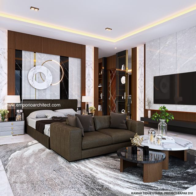 Desain Kamar Tidur Utama Rumah Modern 3 Lantai Bapak DVI di Tangerang