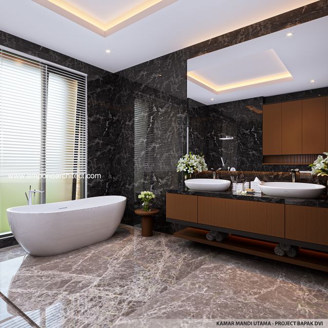 Desain Kamar Mandi Utama Rumah Modern 3 Lantai Bapak DVI di Tangerang