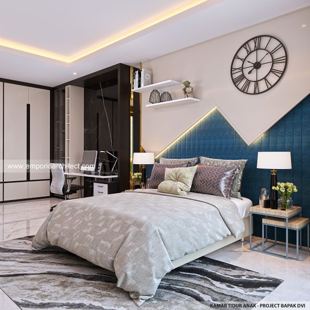 Desain Kamar Tidur Anak Rumah Modern 3 Lantai Bapak DVI di Tangerang