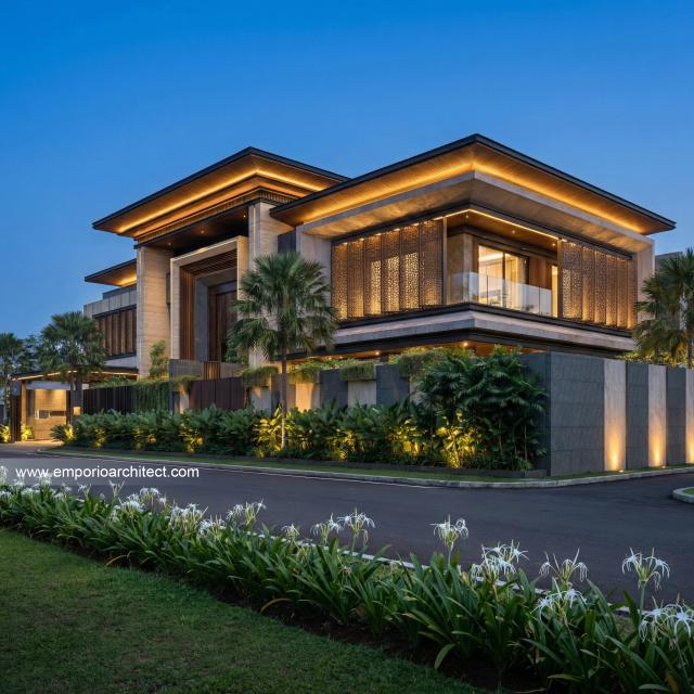 Desain Tampak Hook Rumah Modern 3 Lantai Bapak DVI di Tangerang