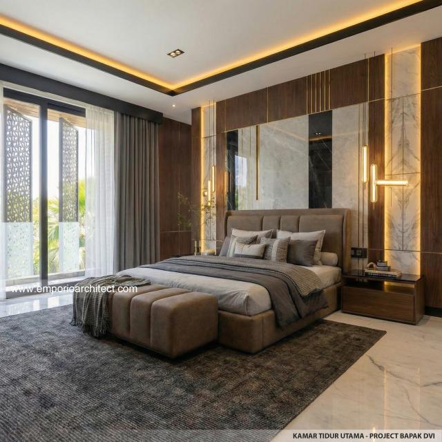 Desain Kamar Tidur Utama Rumah Modern 3 Lantai Bapak DVI di Tangerang