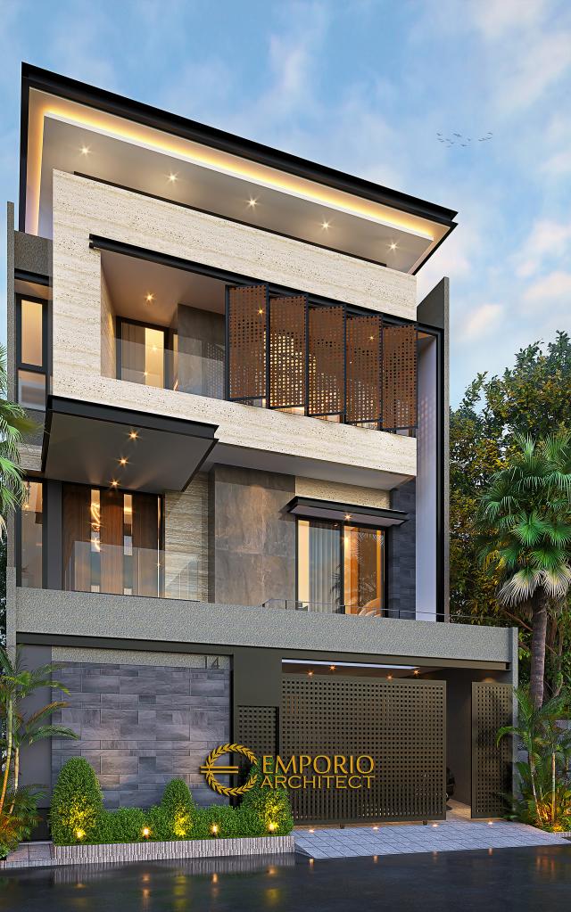 Desain Tampak Depan Dengan Pagar Rumah Modern 3 Lantai Bapak ATN di Jakarta