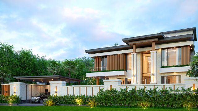 Desain Tampak Depan Dengan Pagar Rumah Modern 3 Lantai Ibu RGC (DR House) di Badung, Bali