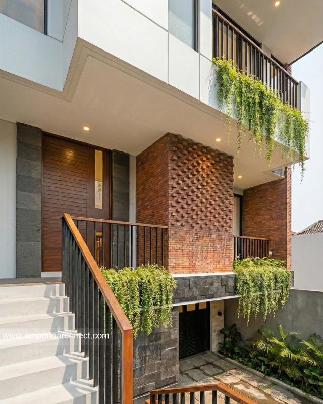 Desain Tampak Detail Depan 2 Rumah Modern 3 Lantai Ibu ANT di Jakarta Selatan