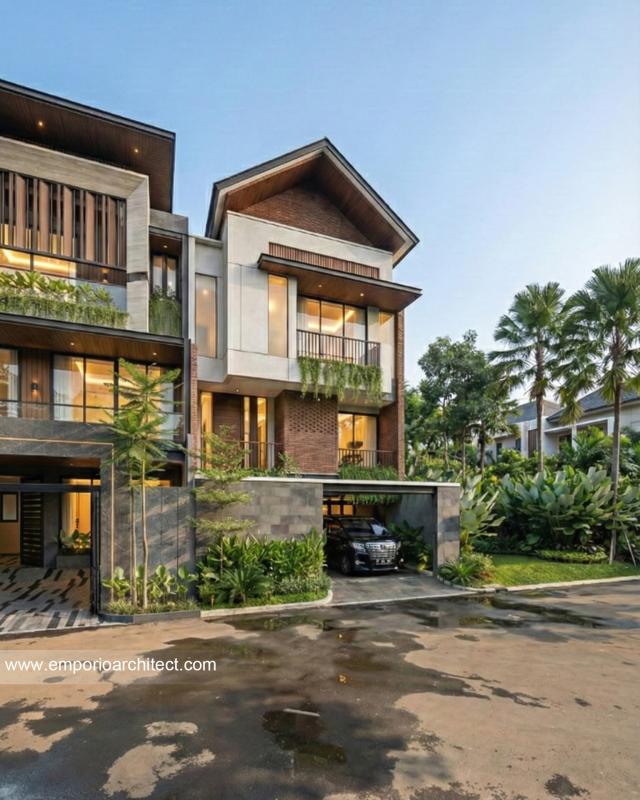 Desain Tampak Depan 3 Rumah Modern 3 Lantai Ibu ANT di Jakarta Selatan