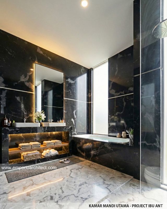 Desain Kamar Mandi Utama Rumah Modern 3 Lantai Ibu ANT di Jakarta Selatan