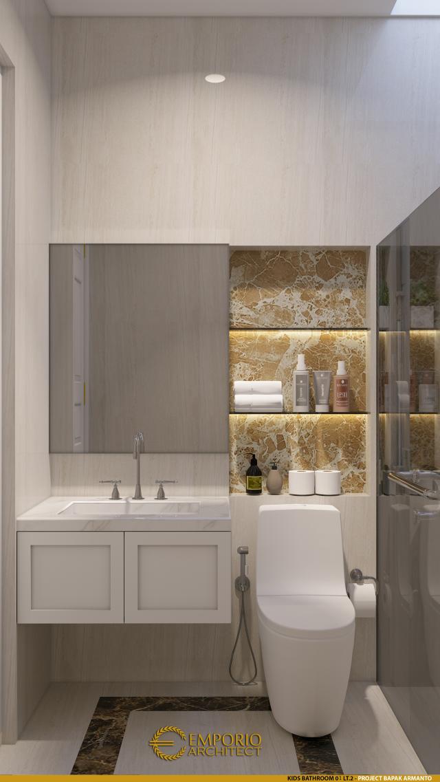 Desain Kamar Mandi Anak 1 Rumah Modern 3 Lantai Bapak Armanto di Jakarta Utara