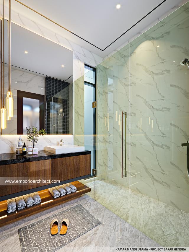 Desain Kamar Mandi Utama Rumah Modern 3 Lantai Bapak HND di Sunter, Jakarta Utara