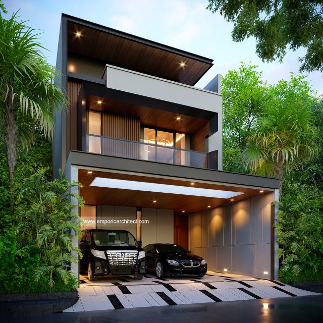 Desain Tampak Depan 3 Rumah Modern 3 Lantai Bapak YSH di Kelapa Gading, Jakarta Utara