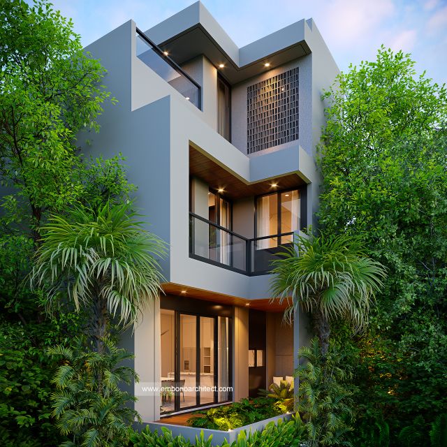 Desain Tampak Belakang Rumah Modern 3 Lantai Bapak YSH di Kelapa Gading, Jakarta Utara