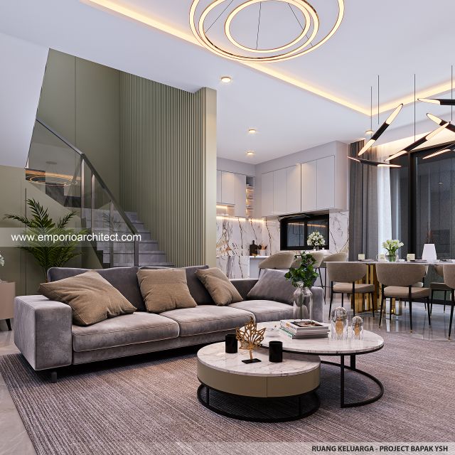 Desain Ruang Keluarga Rumah Modern 3 Lantai Bapak YSH di Kelapa Gading, Jakarta Utara