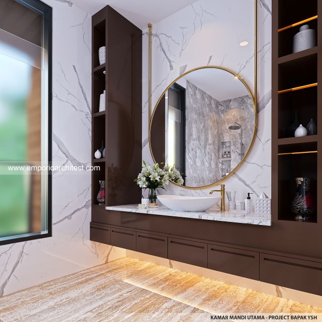 Desain Kamar Mandi Utama Rumah Modern 3 Lantai Bapak YSH di Kelapa Gading, Jakarta Utara