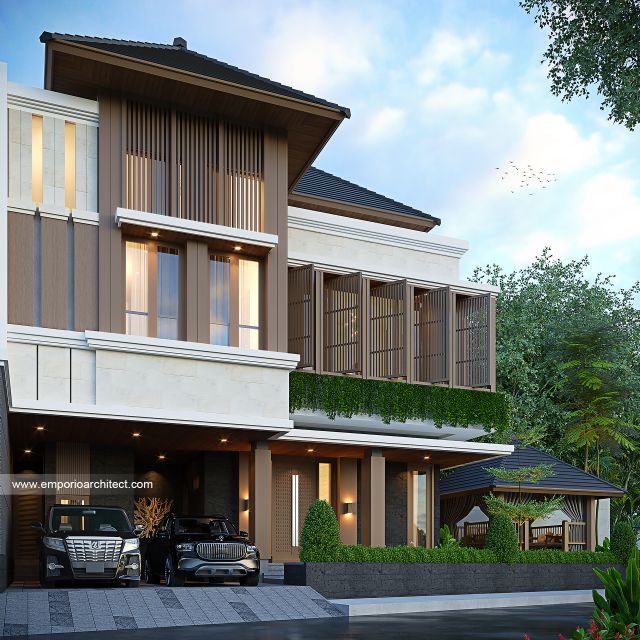 Desain Tampak Depan Rumah Modern 3 Lantai Ibu MG di BSD, Tangerang Selatan