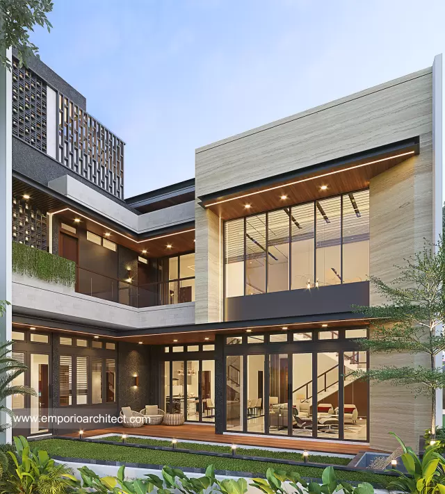 Desain Tampak Belakang Rumah Modern 3 Lantai Bapak LSO di Serpong, Tangerang Selatan