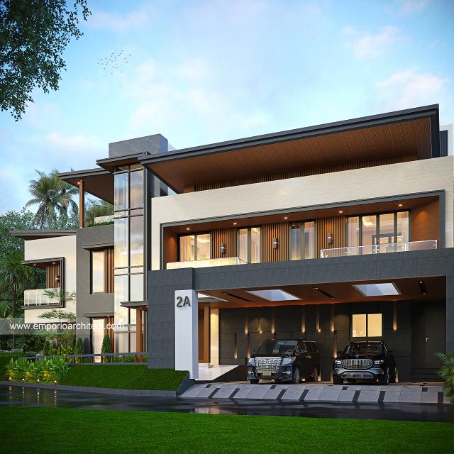 Desain Tampak Depan 2 Rumah Modern 3 Lantai Bapak HMN di Samarinda