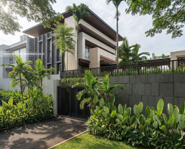 Desain Tampak Samping Rumah Modern 3 Lantai Ibu DV di Jakarta Selatan