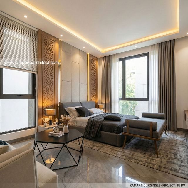 Desain Kamar Tidur Rumah Modern 3 Lantai Ibu DV di Jakarta Selatan
