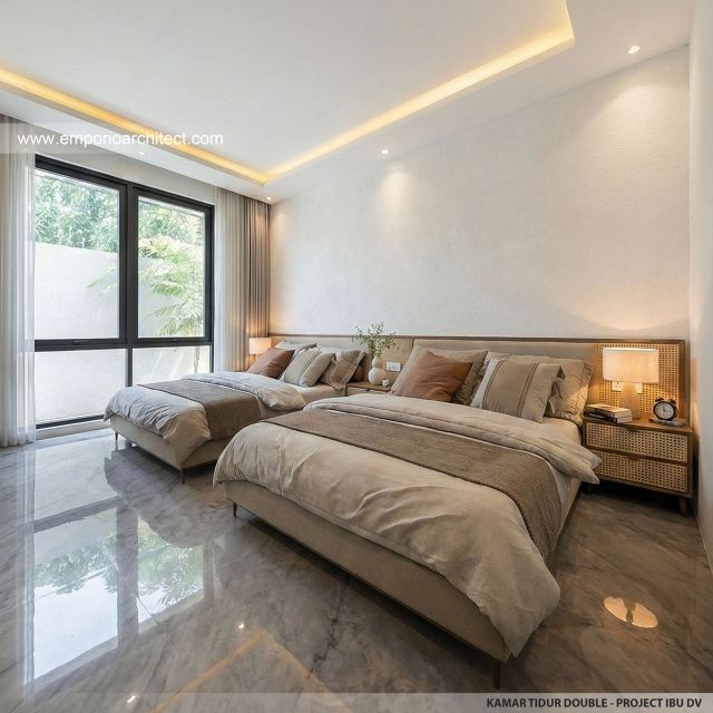 Desain Kamar Tidur Rumah Modern 3 Lantai Ibu DV di Jakarta Selatan