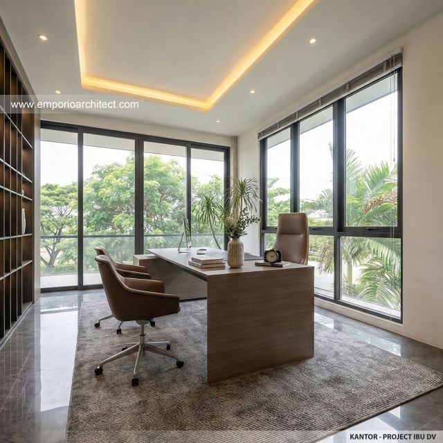Desain Kantor (Ruang Kerja) Rumah Modern 3 Lantai Ibu DV di Jakarta Selatan