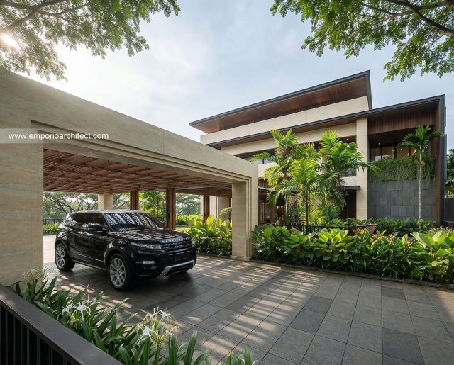 Desain Tampak Depan Rumah Modern 3 Lantai Ibu DV di Jakarta Selatan