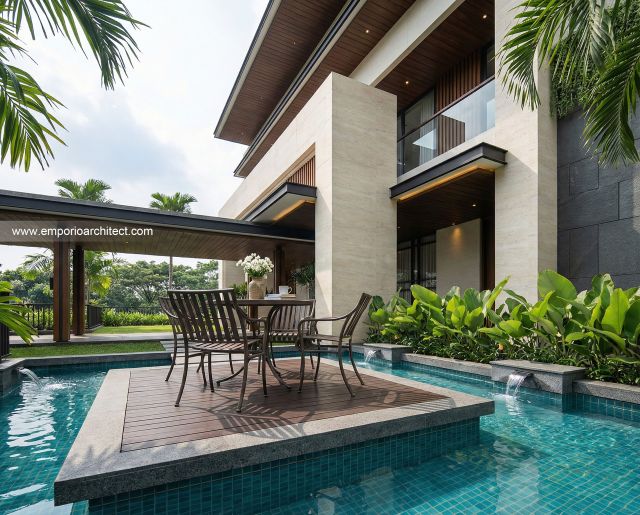 Desain Tampak Detail Depan Rumah Modern 3 Lantai Ibu DV di Jakarta Selatan