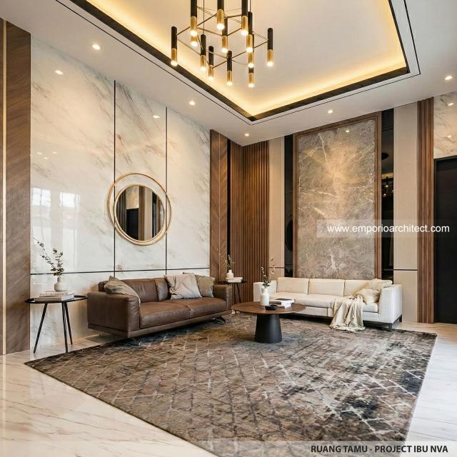 Desain Ruang Tamu Rumah Modern 3 Lantai Ibu NVA di Magetan, Jawa Timur