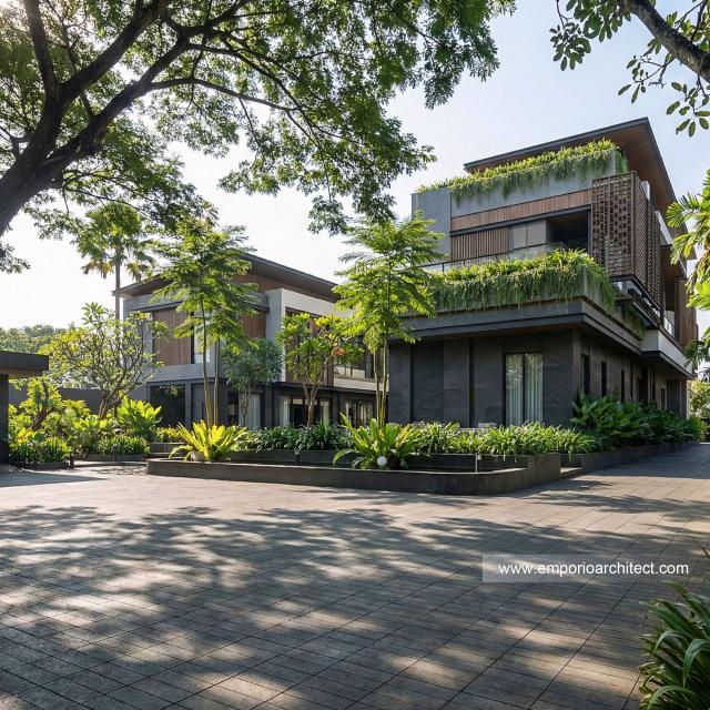 Desain Tampak Belakang Rumah Modern 3 Lantai Ibu NVA di Magetan, Jawa Timur