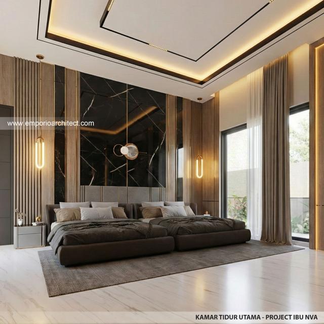 Desain Kamar Tidur Utama Rumah Modern 3 Lantai Ibu NVA di Magetan, Jawa Timur