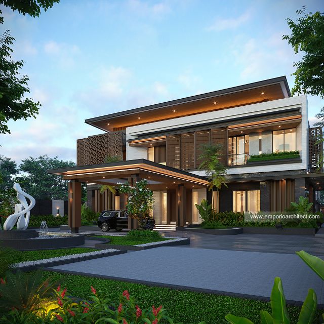 Desain Tampak Depan 2 Rumah Modern 3 Lantai Ibu NVA di Magetan, Jawa Timur