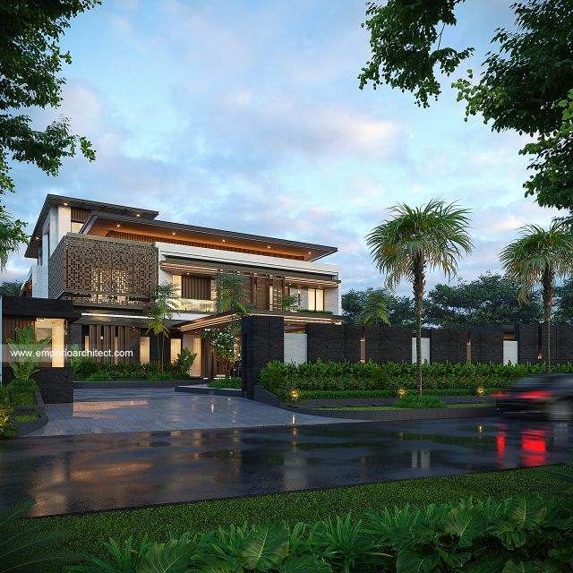 Desain Tampak Depan Dengan Pagar Rumah Modern 3 Lantai Ibu NVA di Magetan, Jawa Timur