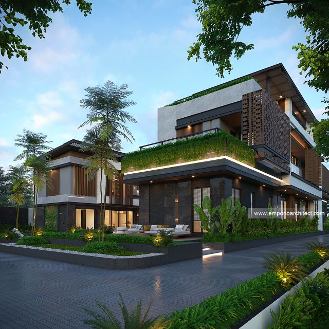 Desain Tampak Detail Belakang 2 Rumah Modern 3 Lantai Ibu NVA di Magetan, Jawa Timur