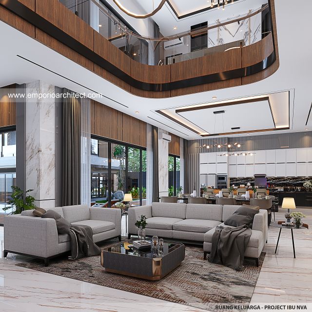 Desain Ruang Keluarga Rumah Modern 3 Lantai Ibu NVA di Magetan, Jawa Timur
