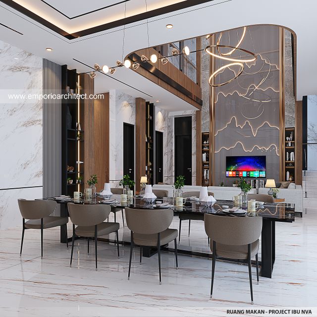 Desain Ruang Makan Rumah Modern 3 Lantai Ibu NVA di Magetan, Jawa Timur