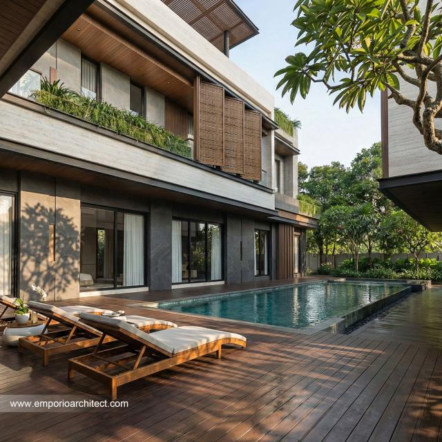 Desain Tampak Detail Belakang 2 Rumah Modern 3 Lantai Ibu NVA di Magetan, Jawa Timur