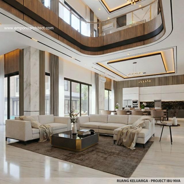 Desain Ruang Keluarga Rumah Modern 3 Lantai Ibu NVA di Magetan, Jawa Timur