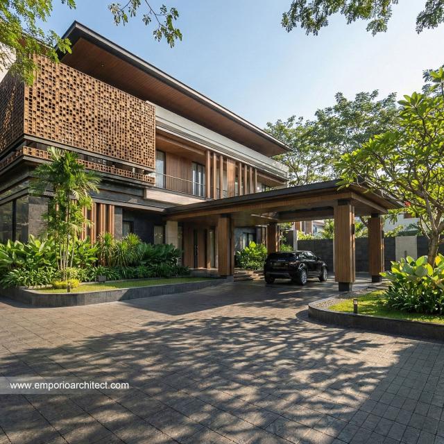 Desain Tampak Detail Depan 2 Rumah Modern 3 Lantai Ibu NVA di Magetan, Jawa Timur