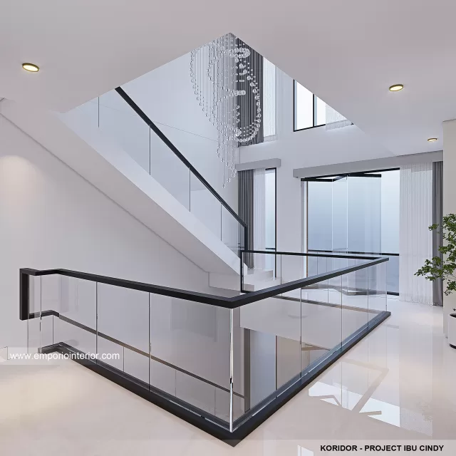 Desain Koridor Rumah Modern 3 Lantai Ibu CNY di Surabaya