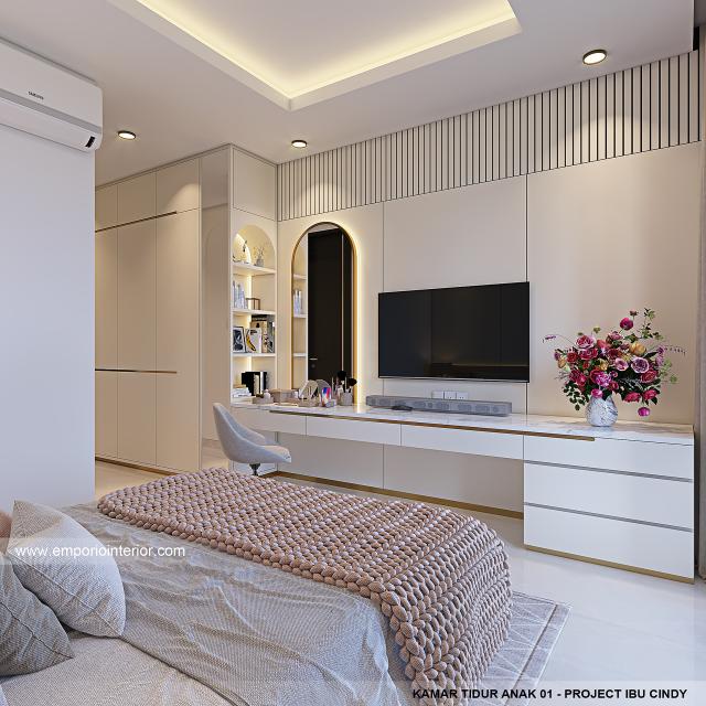 Desain Kamar Tidur Anak 1 Rumah Modern 3 Lantai Ibu CNY di Surabaya