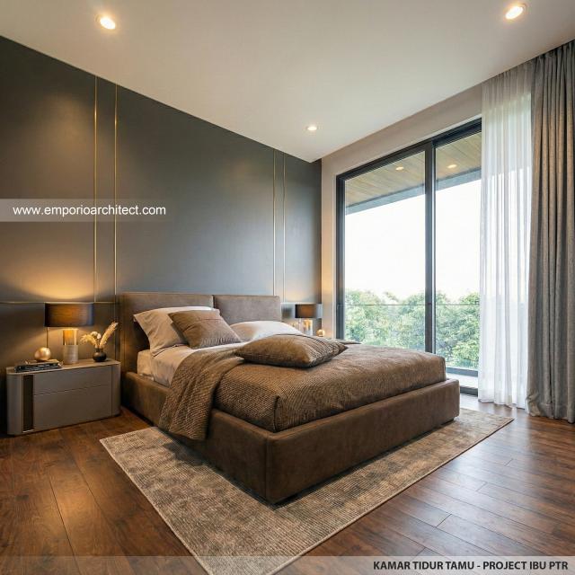 Desain Kamar Tidur Tamu Rumah Modern 3 Lantai Ibu PTR di Rawamangun, Jakarta Timur