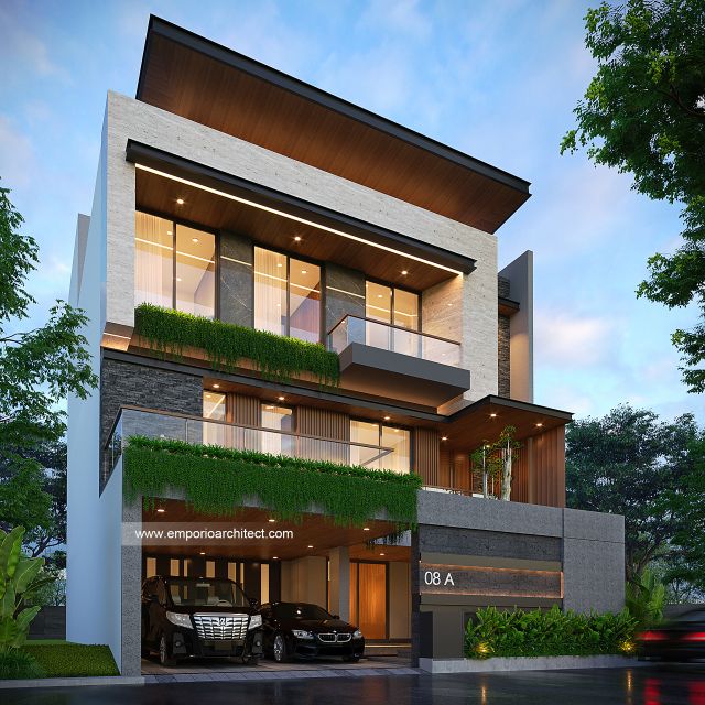 Desain Tampak Depan 2 Rumah Modern 3 Lantai Ibu PTR di Rawamangun, Jakarta Timur