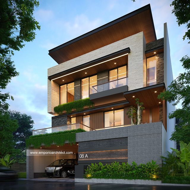 Desain Tampak Depan 3 Rumah Modern 3 Lantai Ibu PTR di Rawamangun, Jakarta Timur