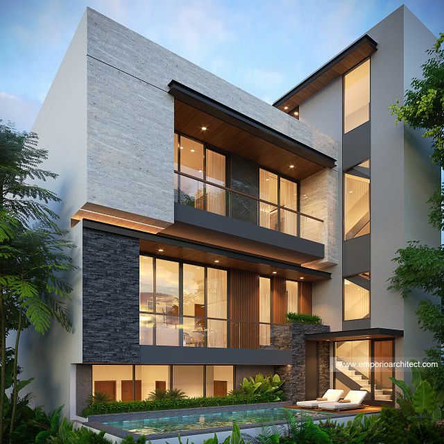 Desain Tampak Belakang Rumah Modern 3 Lantai Ibu PTR di Rawamangun, Jakarta Timur