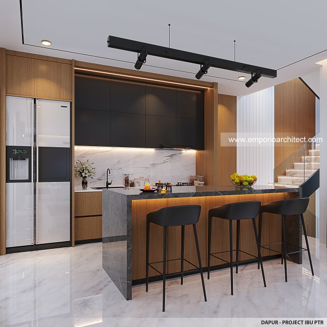 Desain Dapur Rumah Modern 3 Lantai Ibu PTR di Rawamangun, Jakarta Timur