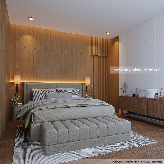 Desain Kamar Tidur Utama Rumah Modern 3 Lantai Ibu PTR di Rawamangun, Jakarta Timur