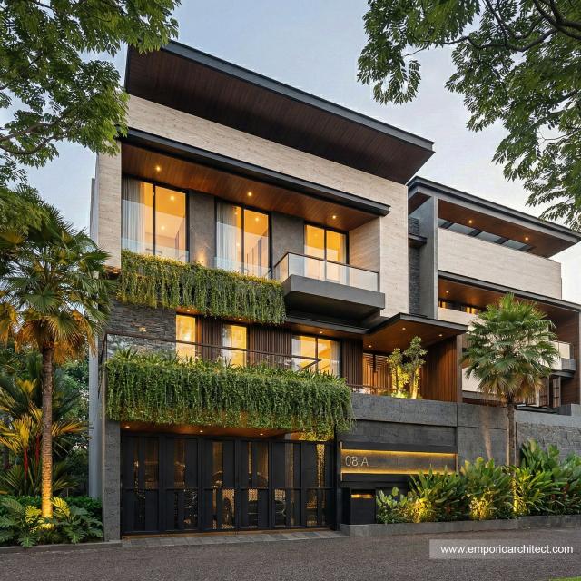 Desain Tampak Depan 2 Rumah Modern 3 Lantai Ibu PTR di Rawamangun, Jakarta Timur